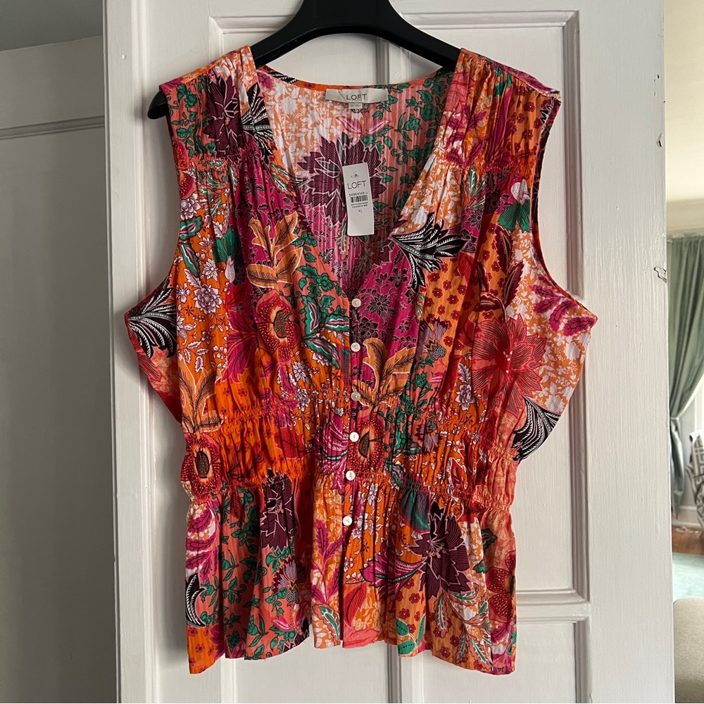 LOFT Peplum summer print tropical top